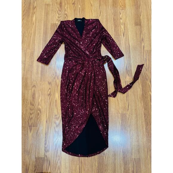 Zhivago Burgundy Sequin Kinsey Wrap Dress Women’s Size 8 Party Cocktail Evening - Picture 4 of 11